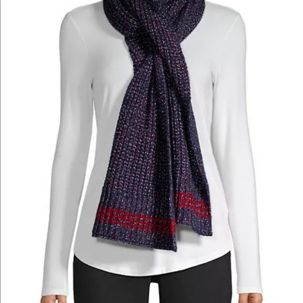 Rag & Bone Cheryl Speckled Merino Wool Blend Oversized Scarf Navy Red MSRP $250
